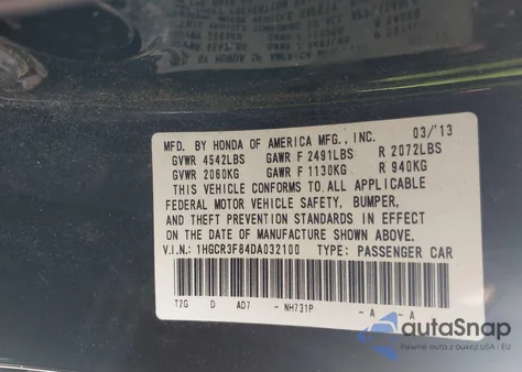 2013 Honda Accord Ex-L V-6 from USA, damaged, VIN 1HGCR3F84DA032100